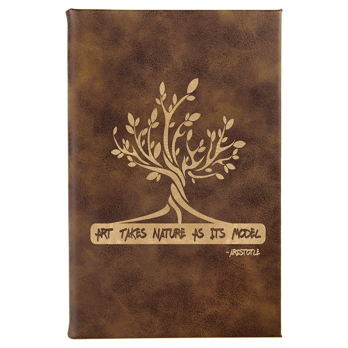 Engraved Leatherette Sketch Book with Unlined Notepad - Rustic/Gold / 5 1/4 x 8 1/4 in