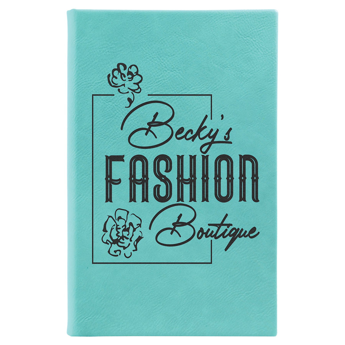 Engraved Leatherette Sketch Book with Unlined Notepad - Teal / 5 1/4 x 8 1/4 in