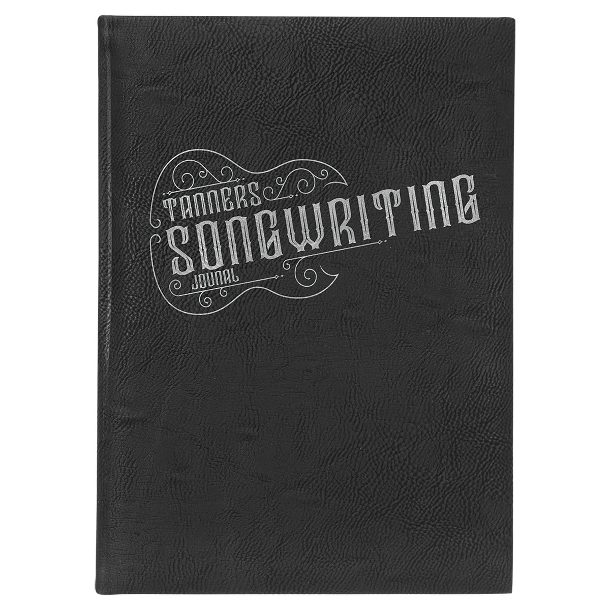 Engraved Leatherette Journal with Lined Notepad - Black/Silver / 7 x 9 3/4 in