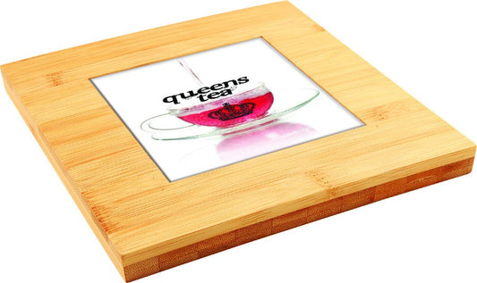 Engraved Bamboo Trivet with Recessed Area - 7 1/4 x 7 1/4 in (fits 4 1/4 in tile)