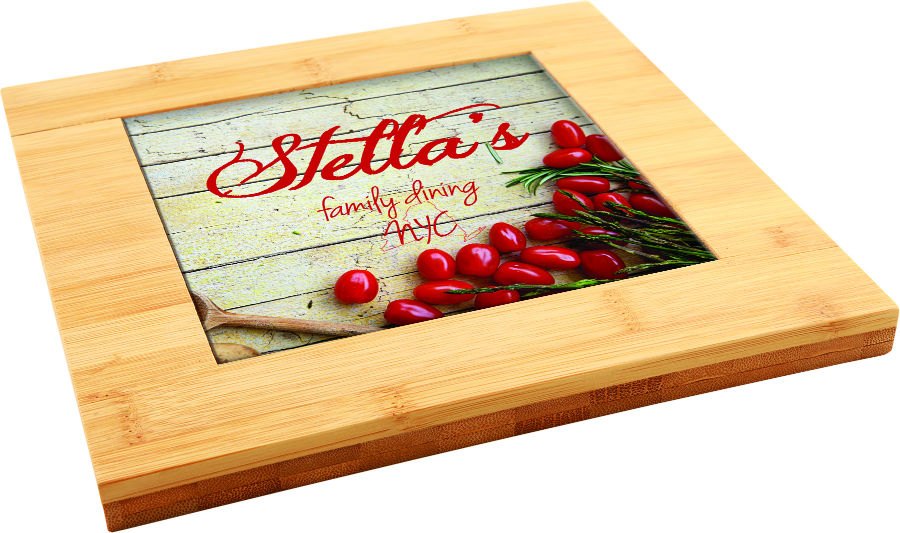 Engraved Bamboo Trivet with Recessed Area - 9 x 9 in (fits 6 in tile)