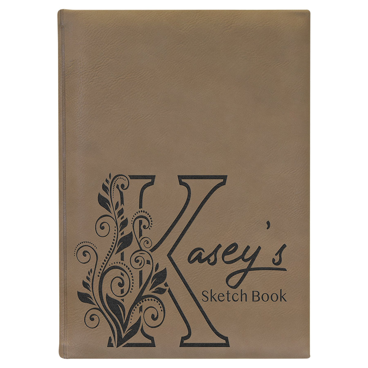 Engraved Leatherette Sketch Book with Unlined Notepad - Light Brown / 7 x 9 3/4 in