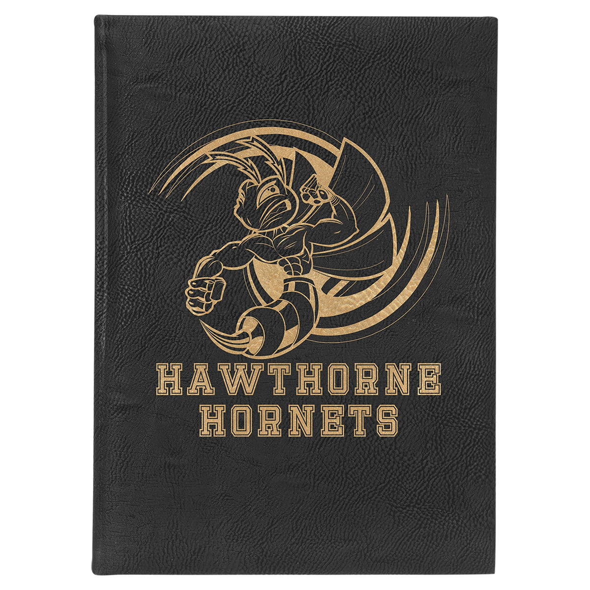 Engraved Leatherette Sketch Book with Unlined Notepad - Black/Gold / 7 x 9 3/4 in