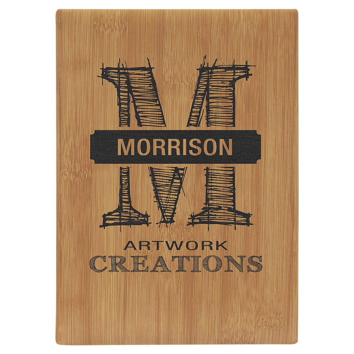 Engraved Leatherette Sketch Book with Unlined Notepad - Bamboo / 7 x 9 3/4 in