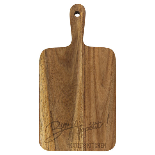 Engraved Acacia Paddle-Shaped Cutting Board