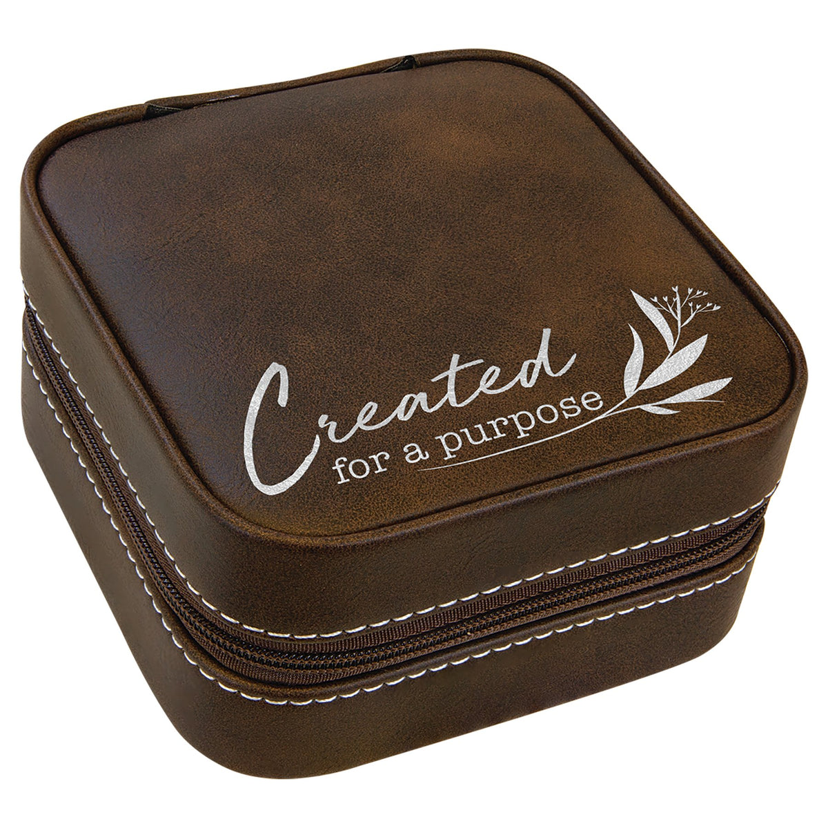 Engraved Leatherette Travel Jewelry Box with Lining - Rustic/Silver / Black Lining