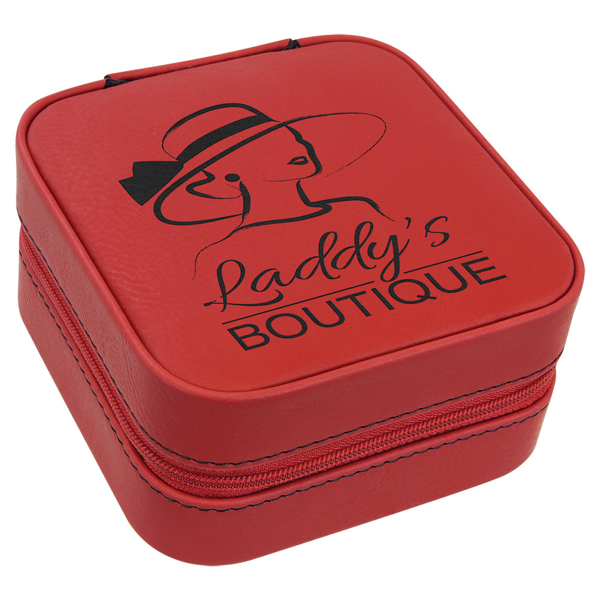 Engraved Leatherette Travel Jewelry Box with Lining - Red / Black Lining