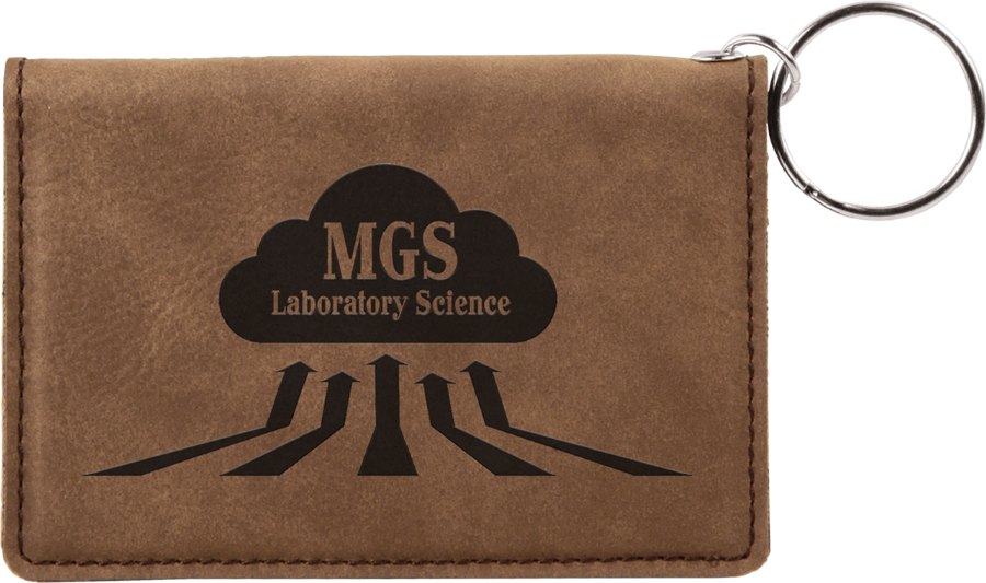 Engraved Leatherette Keychain ID Holder - Dark Brown