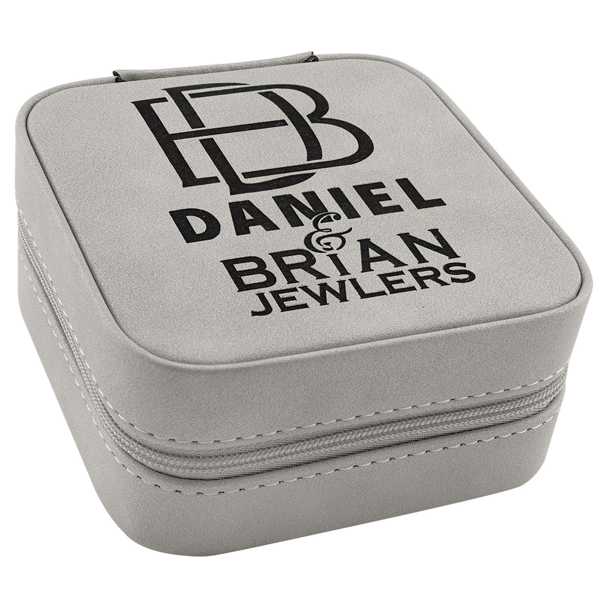 Engraved Creekside Leatherette Travel Jewelry Box - Light Gray
