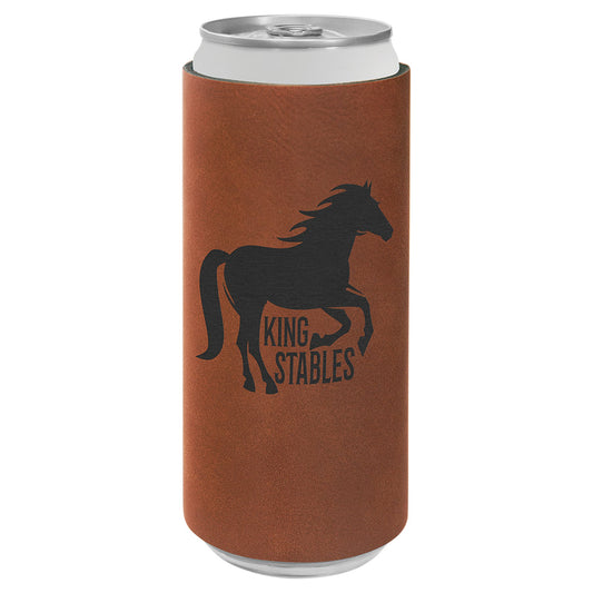 Engraved Leatherette Slim Beverage Holder - Rawhide