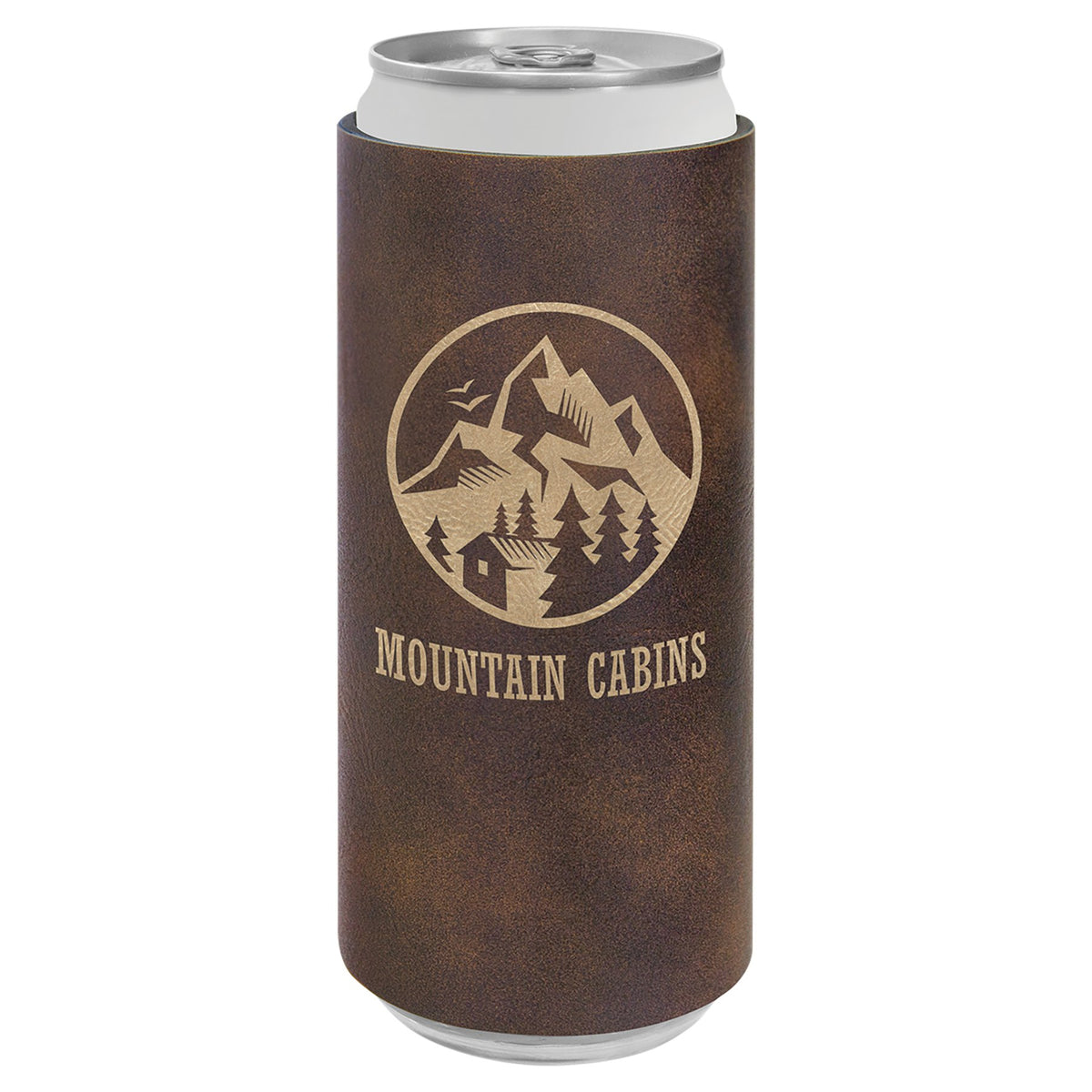 Engraved Leatherette Slim Beverage Holder - Rustic/Gold