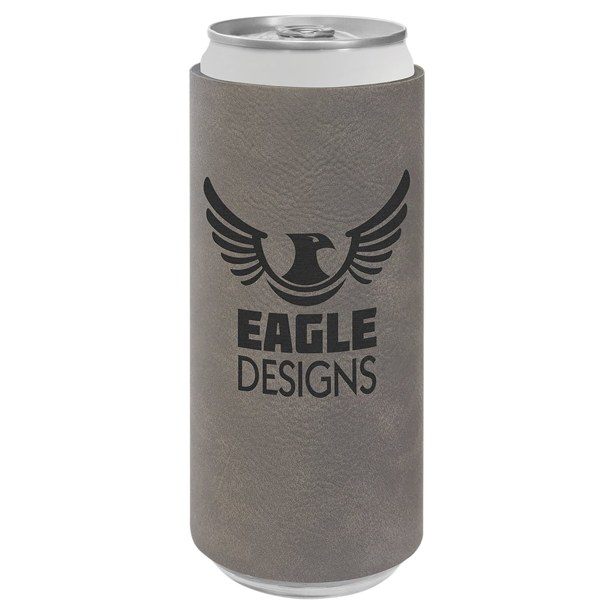 Engraved Leatherette Slim Beverage Holder - Gray