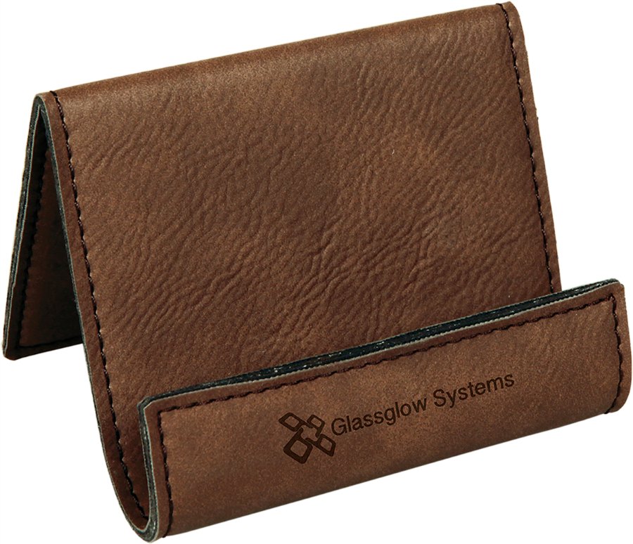 Engraved Leatherette Holder Easel - Dark Brown