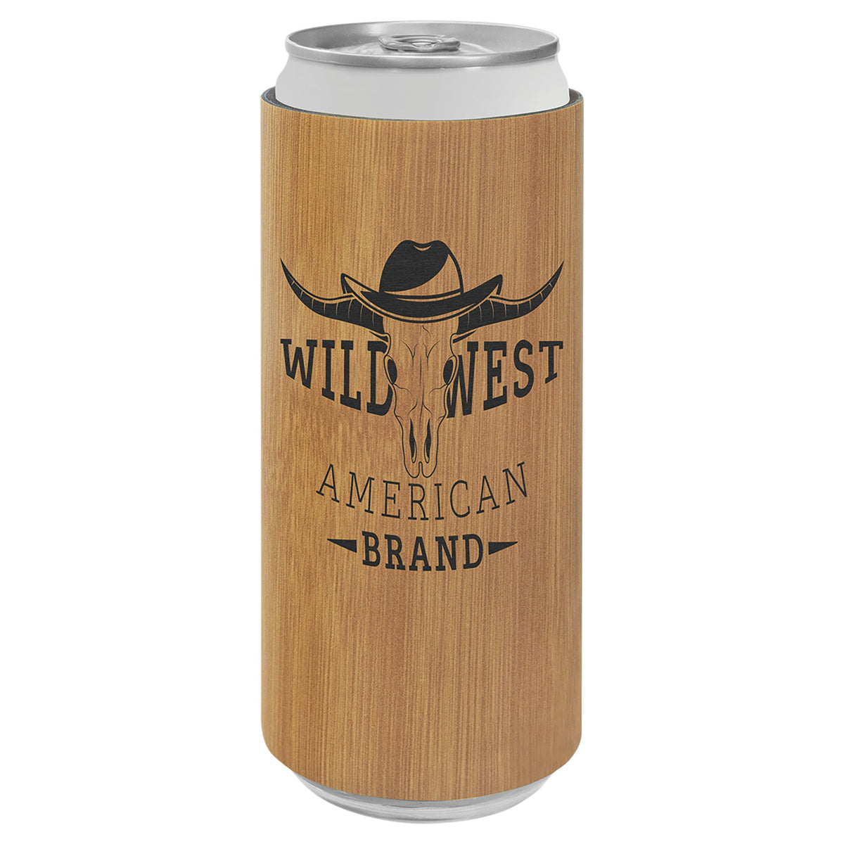 Engraved Leatherette Slim Beverage Holder - Bamboo