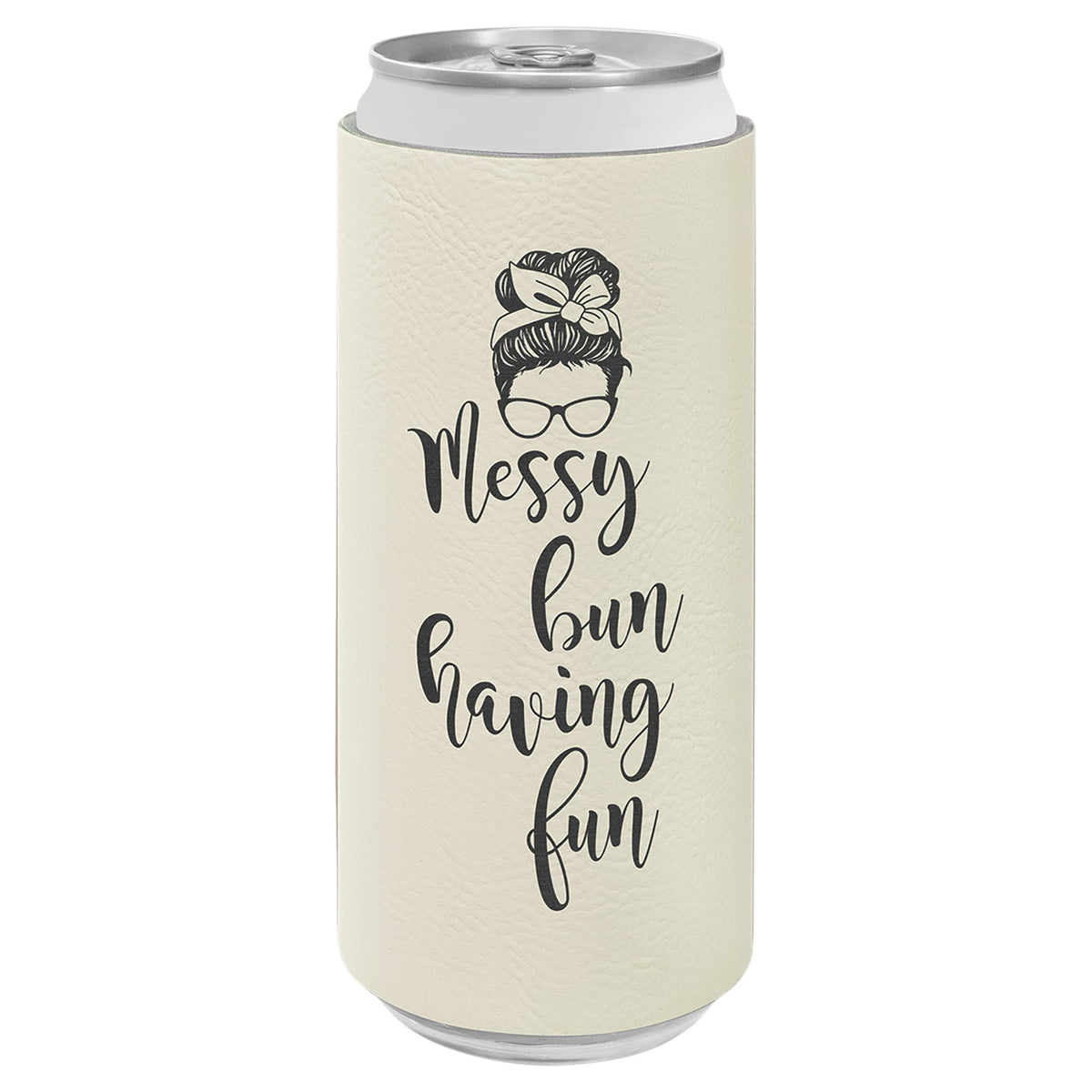 Engraved Leatherette Slim Beverage Holder - White