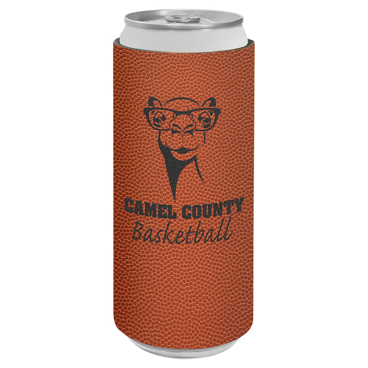 Engraved Basketball Leatherette Slim Beverage Holder