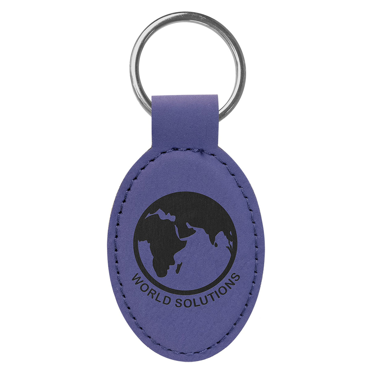 Engraved Leatherette Oval Keychain - Purple