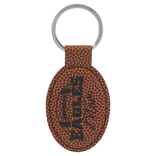 Engraved Football Leatherette Oval Keychain