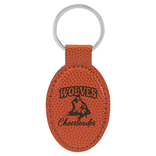 Engraved Basketball Leatherette Oval Keychain