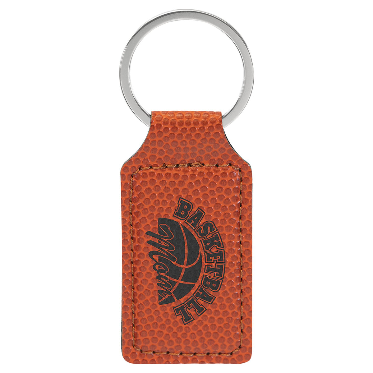 Engraved Basketball Leatherette Rectangle Keychain