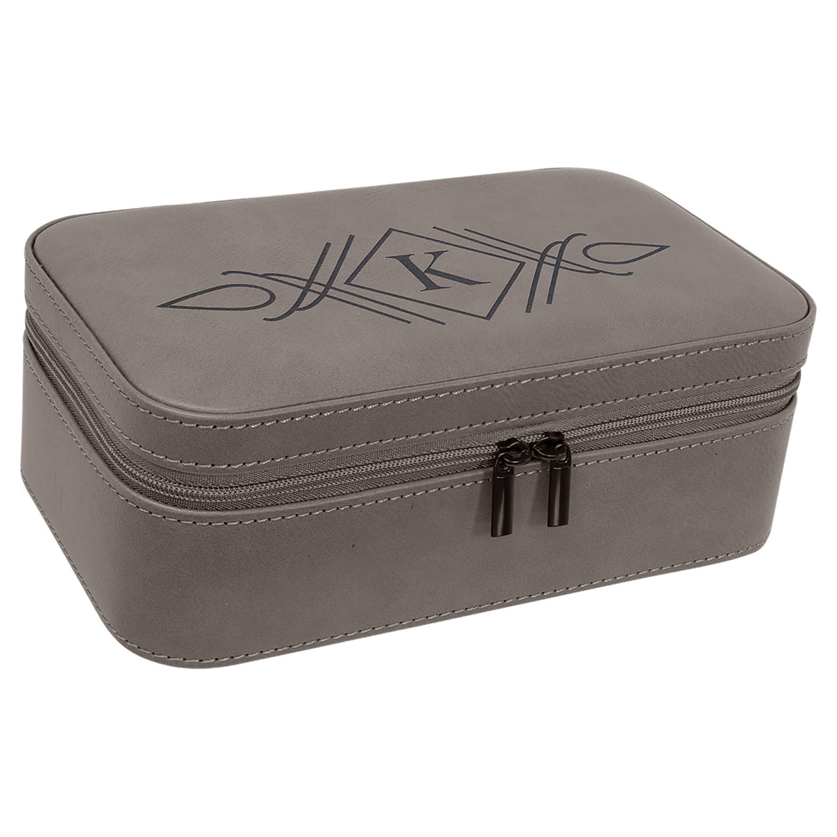 Engraved Leatherette Jewelry Box - Gray