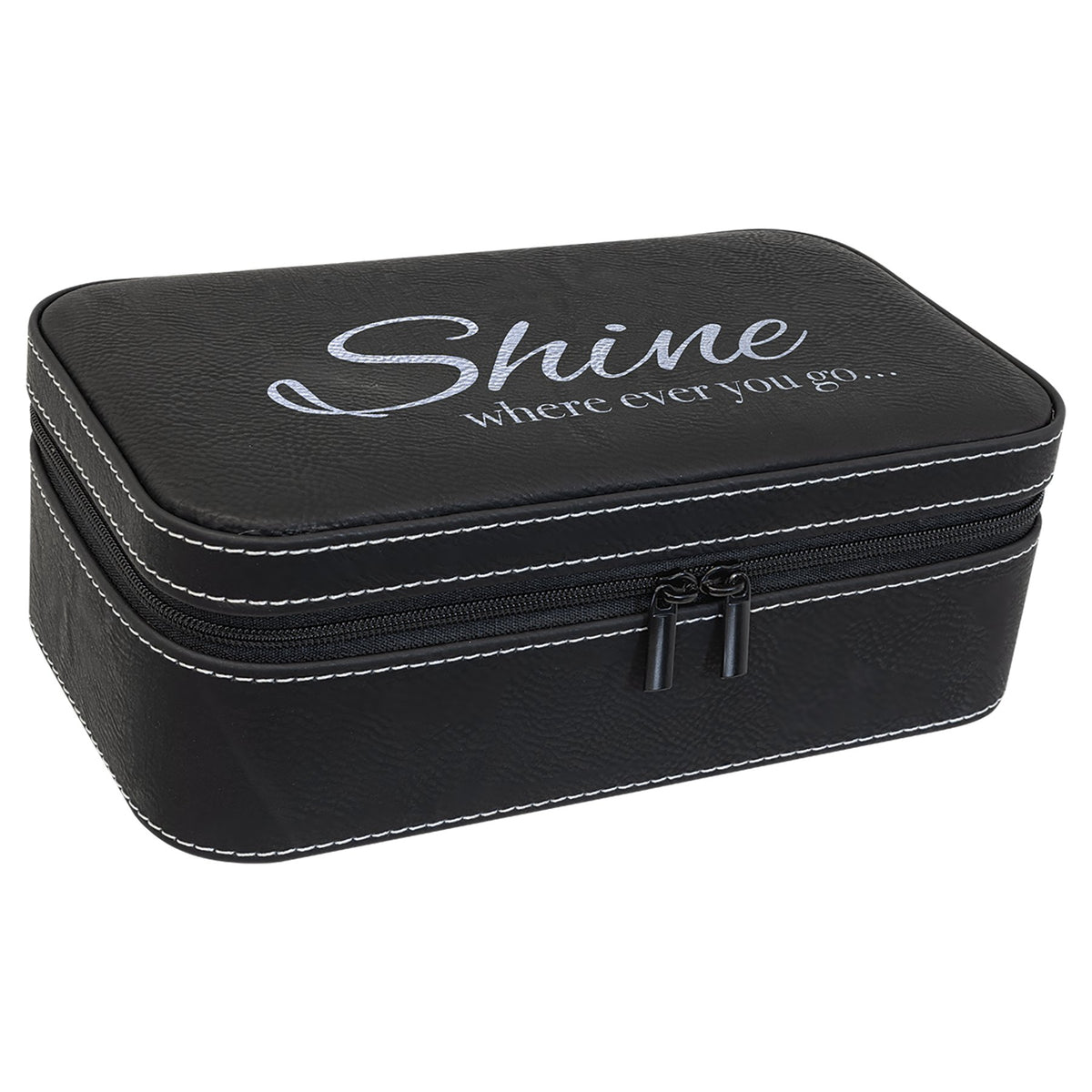 Engraved Leatherette Jewelry Box - Black/Silver