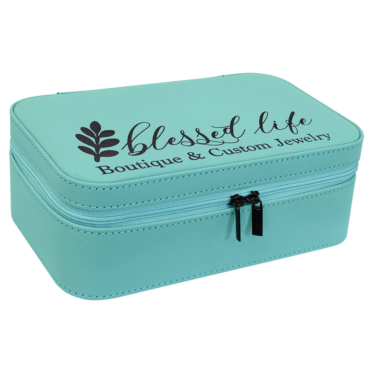 Engraved Leatherette Jewelry Box - Teal