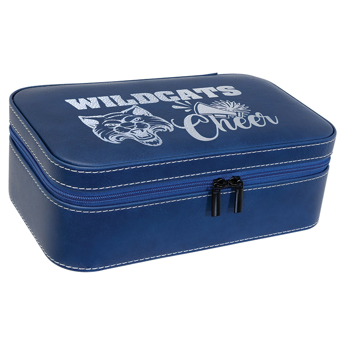 Engraved Leatherette Jewelry Box - Blue/Silver