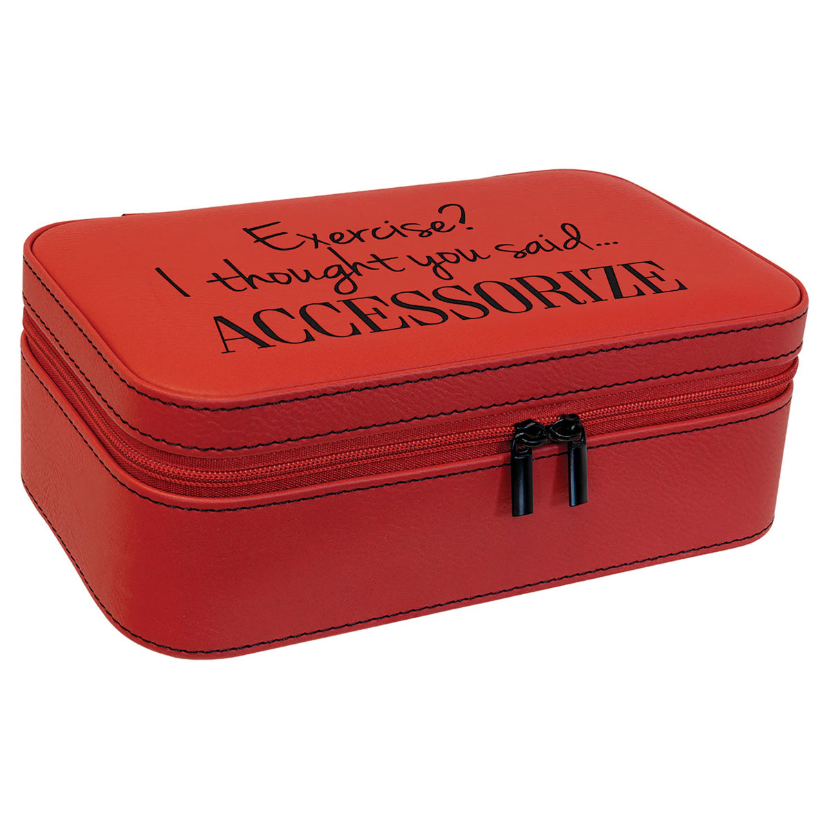 Engraved Leatherette Jewelry Box - Red
