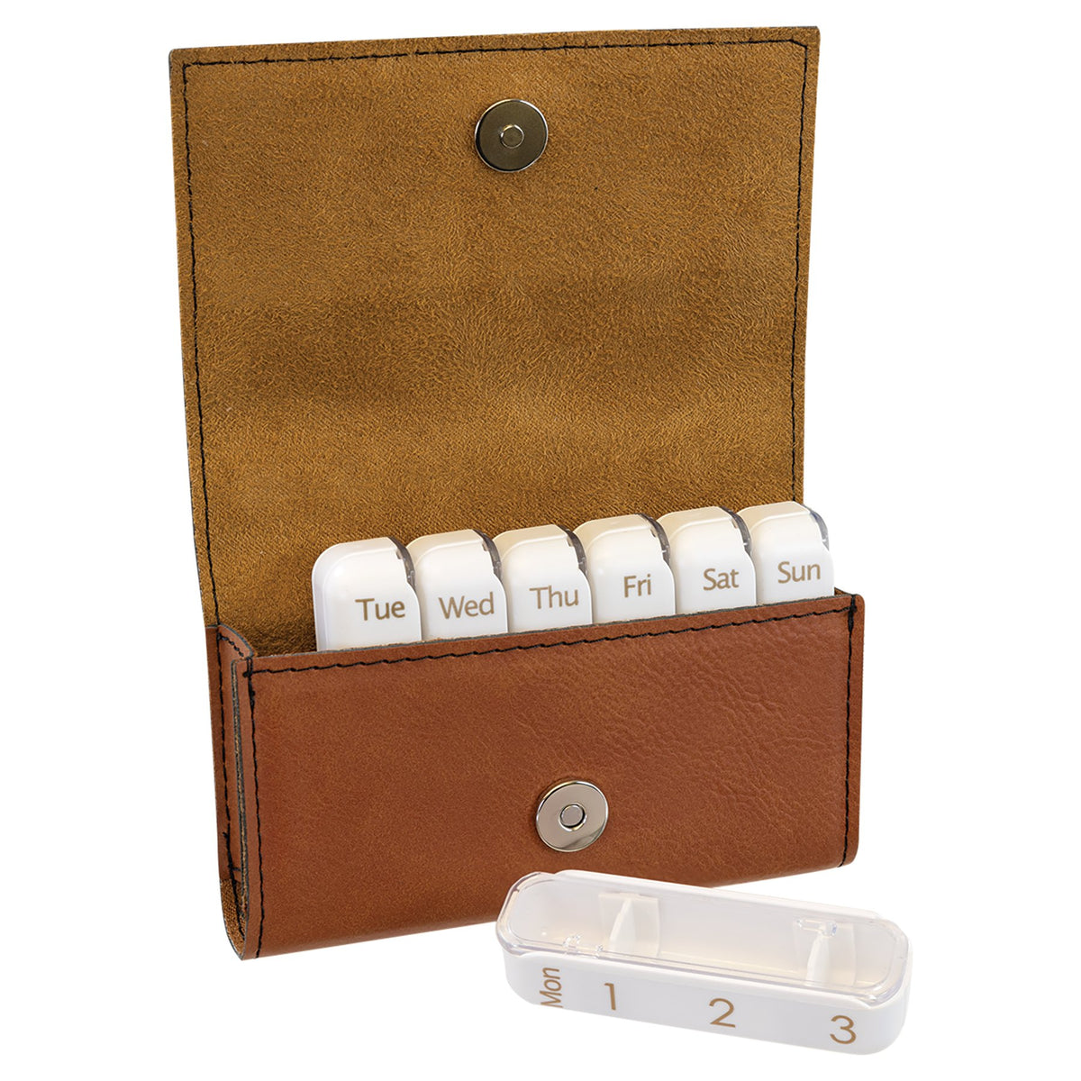 Engraved Leatherette Pill Box - Rawhide / 4 3/4 x 3 1/8 x 1 1/4 in
