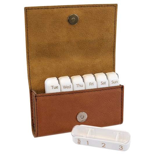 Engraved Leatherette Pill Box - Rawhide / 4 3/4 x 3 1/8 x 1 1/4 in