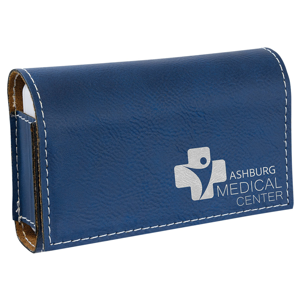 Engraved Leatherette Pill Box - Blue/Silver / 4 3/4 x 3 1/8 x 1 1/4 in