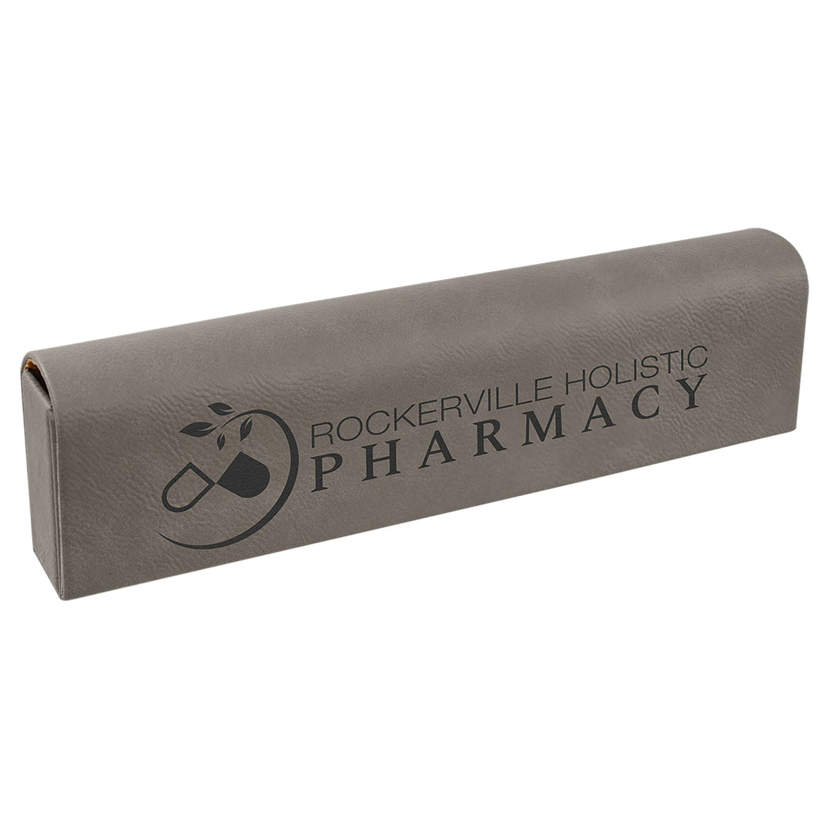 Engraved Leatherette Pill Box - Gray / 9 3/4 x 2 1/2 x 1 3/16 in