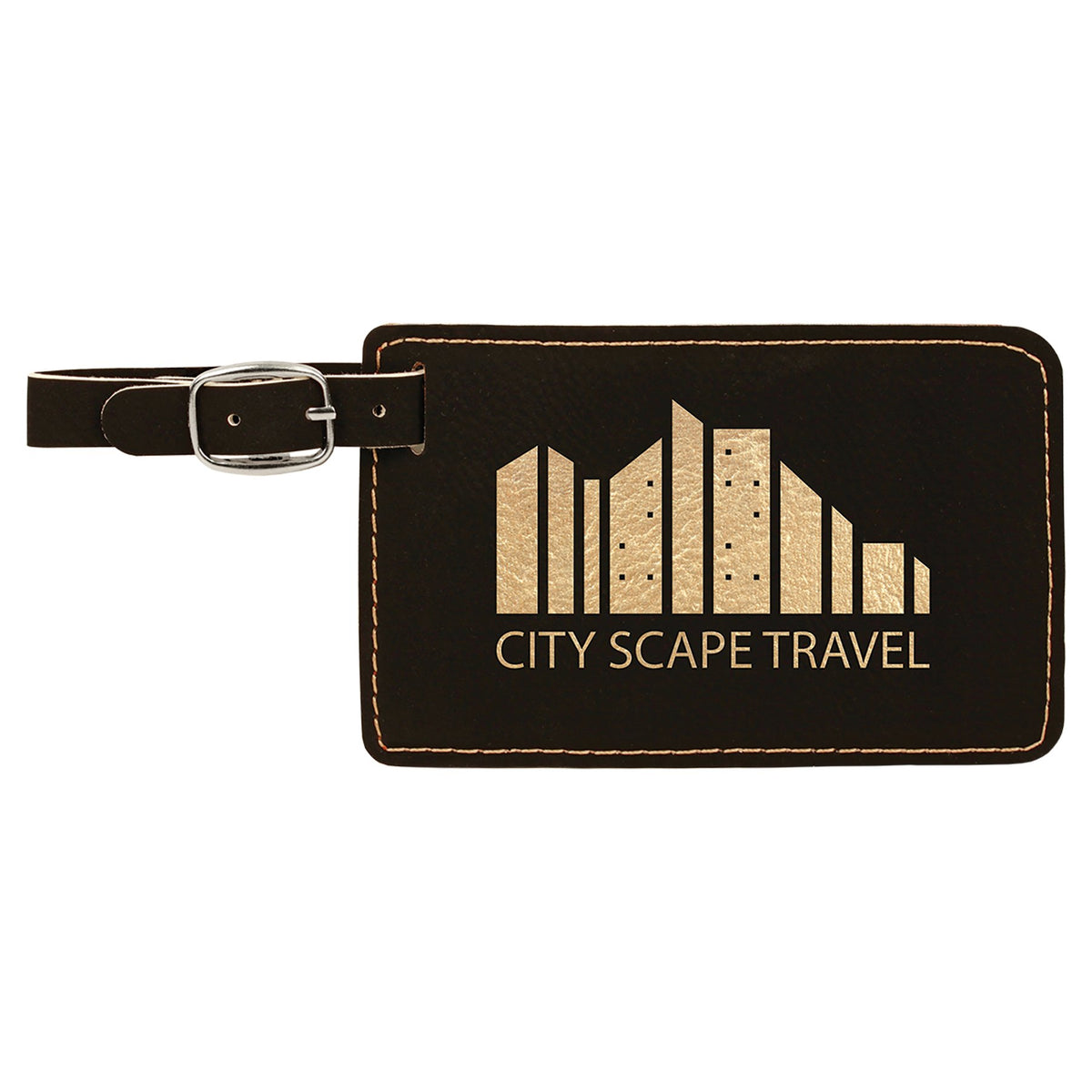 Engraved Leatherette Luggage Tag - Black/Gold