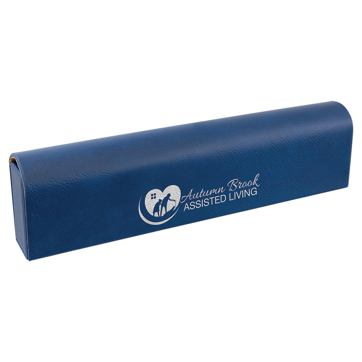 Engraved Leatherette Pill Box - Blue/Silver / 9 3/4 x 2 1/2 x 1 3/16 in