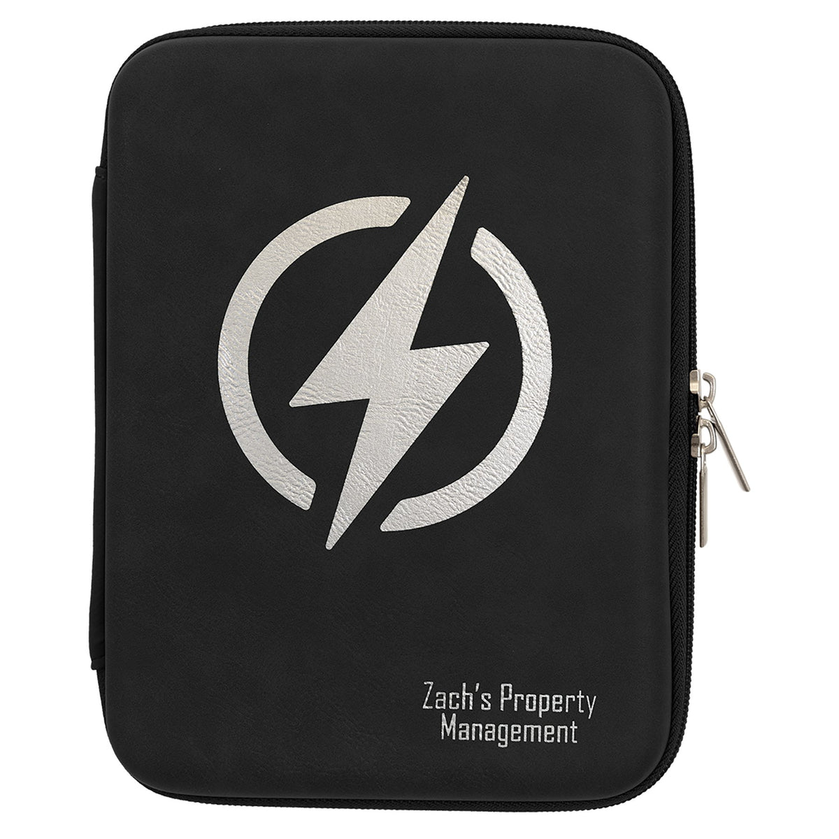 Engraved Leatherette Cord Case - Black/Silver