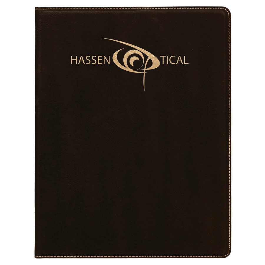 Engraved Leatherette Portfolio with Notepad - Black/Gold / Small (7 x 9 in)