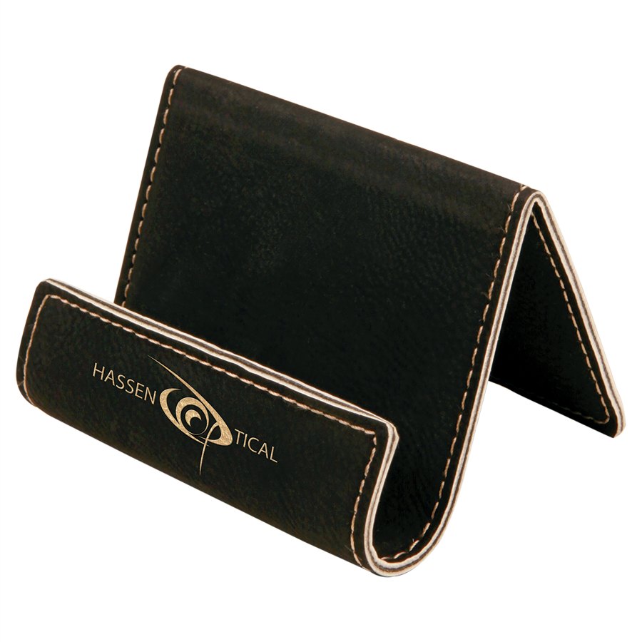 Engraved Leatherette Holder Easel - Black/Gold