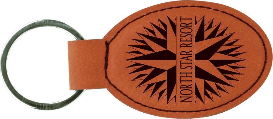 Engraved Leatherette Oval Keychain - Rawhide