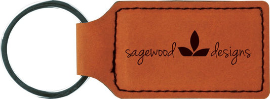 Engraved Leatherette Rectangle Keychain - Rawhide