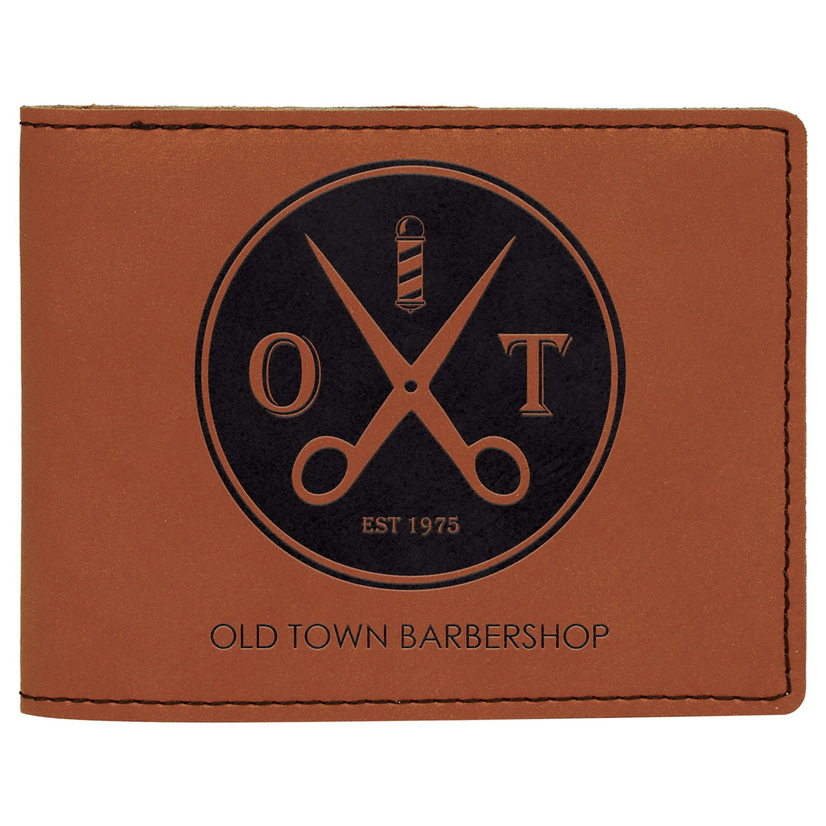Engraved Leatherette Bifold Wallet - Rawhide