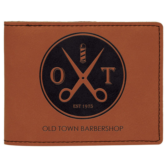 Engraved Leatherette Bifold Wallet - Rawhide