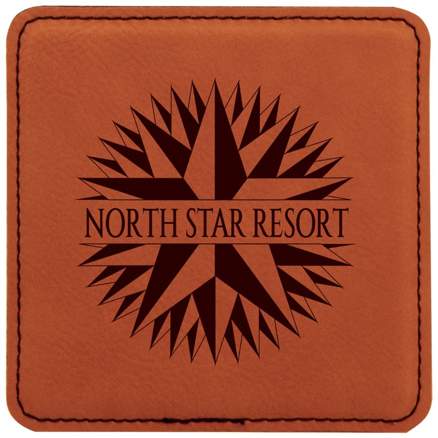 Engraved Square Leatherette Coaster - Rawhide