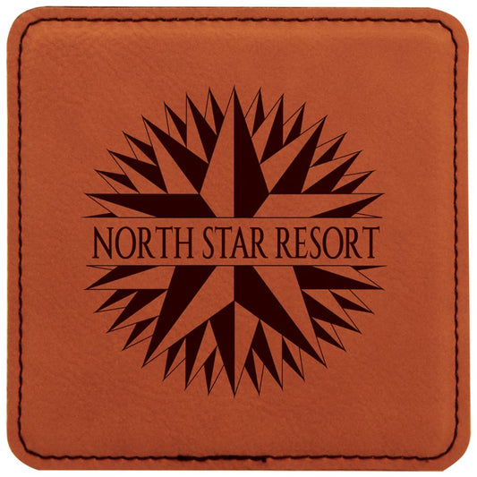 Engraved Square Leatherette Coaster - Rawhide