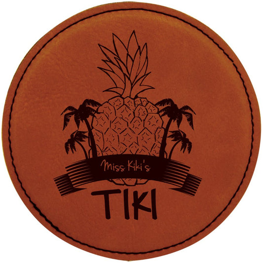 Engraved Round Leatherette Coaster - Rawhide