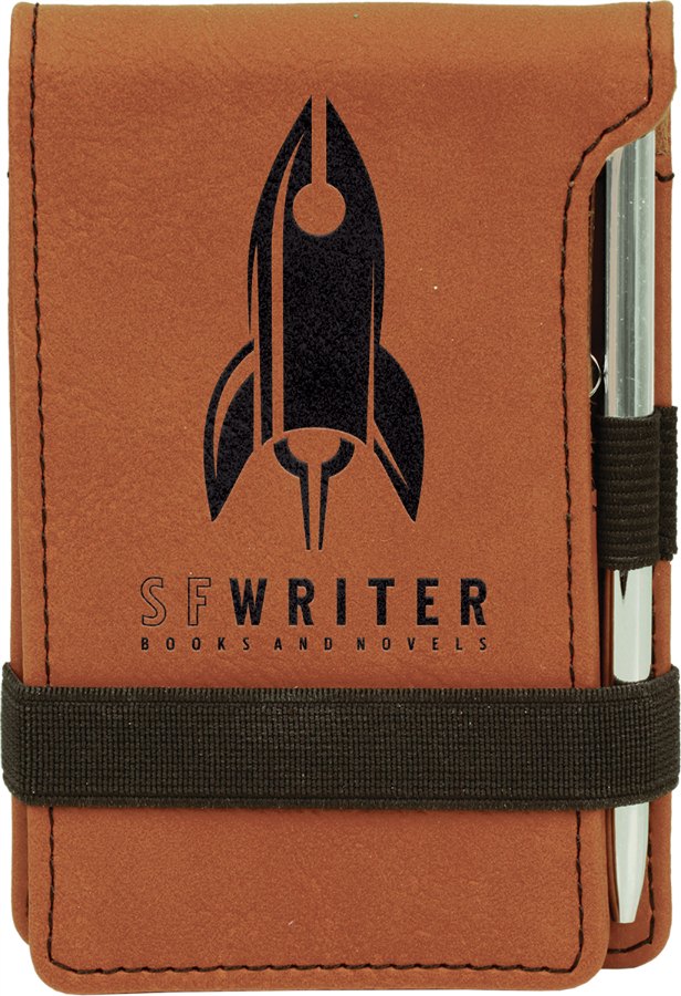 Engraved Leatherette Mini Notepad with Pen - Rawhide