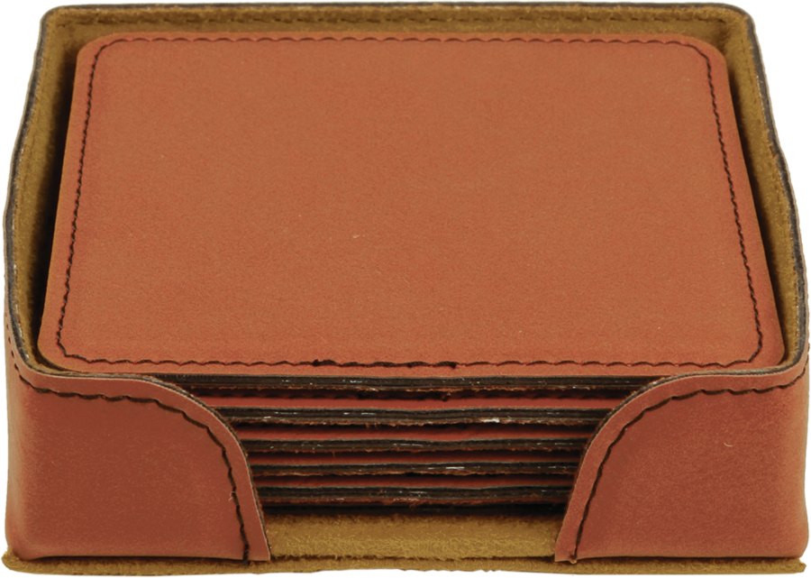 Engraved Square Leatherette 6-Coaster Set - Rawhide