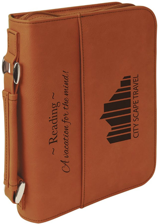 Engraved Leatherette Book and Bible Cover with Handle and Zipper - Rawhide / 6 3/4 x 9 1/4 in