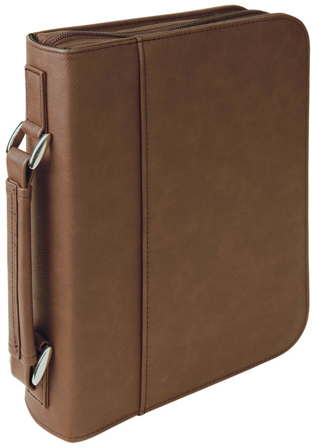 Engraved Leatherette Book and Bible Cover with Handle and Zipper - Dark Brown / 7 1/2 x 10 3/4 in