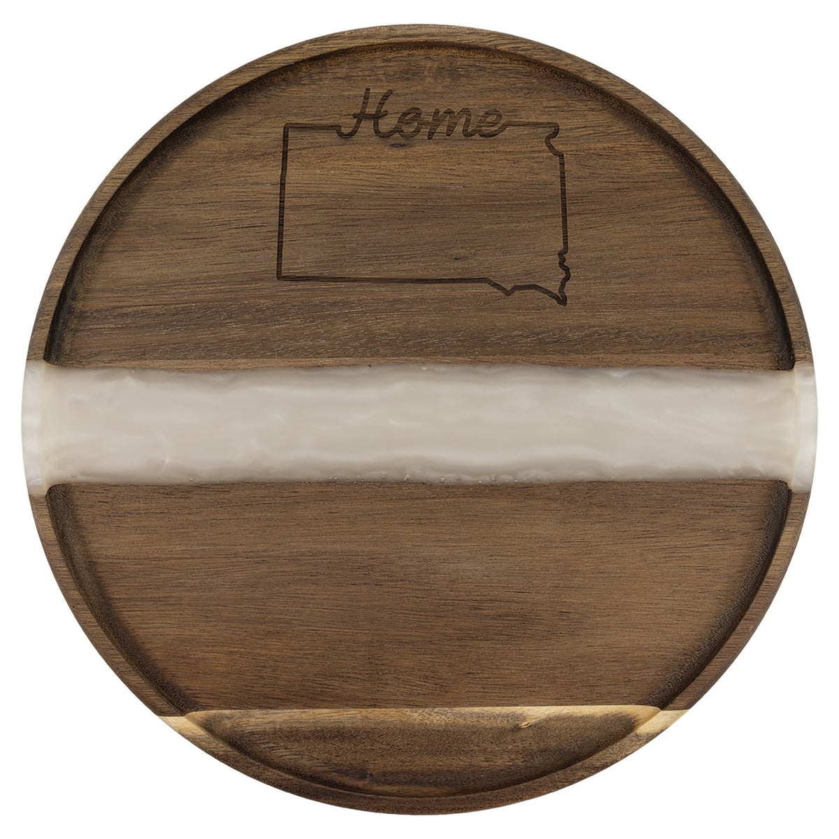 Engraved Acacia Round Serving Tray with Pearl Resin - White Pearl / 11 3/4 in dia.
